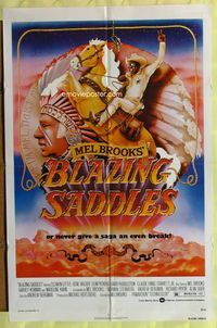 7y096 BLAZING SADDLES 1sh '74 classic Mel Brooks western, art of Cleavon Little by John Alvin!