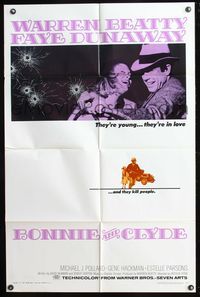 7y104 BONNIE & CLYDE 1sh '67 notorious crime duo Warren Beatty & Faye Dunaway!