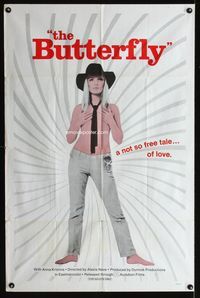 7y131 BUTTERFLY 1sh '70s image of sexy shirtless Anna Kristina, not so free love!