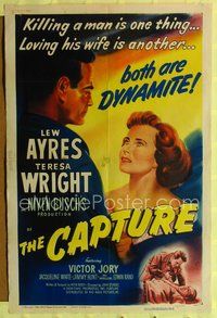 7y136 CAPTURE 1sh '50 Lew Ayres, Teresa Wright, early John Sturges film noir!