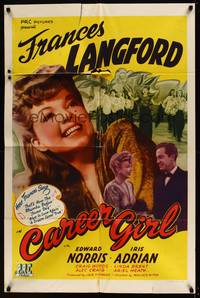 7y138 CAREER GIRL 1sh '44 great smiling close up of pretty Frances Langford!
