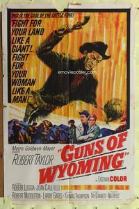 7y142 CATTLE KING 1sh '63 Robert Taylor, Tay Garnett, cool pistol-whip art, Guns of Wyoming!