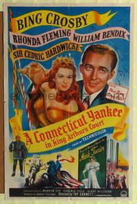 7y162 CONNECTICUT YANKEE IN KING ARTHUR'S COURT style A 1sh '49 Bing Crosby, Rhonda Fleming!