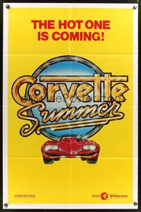 7y163 CORVETTE SUMMER teaser 1sh '78 Mark Hamill, cool art of custom Corvette!