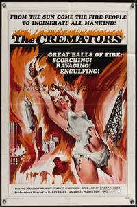 7y170 CREMATORS 1sh '72 great sci-fi art, from the sun come the sexy incinerating fire-people!