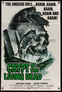 7y174 CRYPT OF THE LIVING DEAD 1sh '73 cool Smith horror art, the undead dies again and again!