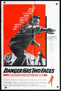 7y180 DANGER HAS TWO FACES 1sh '67 Robert Lansing, Dana Wynter, spy that stole another man's face!