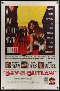 7y184 DAY OF THE OUTLAW 1sh '59 Robert Ryan, Burl Ives, Tina Louise, a day you'll never forget!