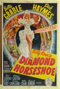 7y197 DIAMOND HORSESHOE 1sh '45 sexiest image of dancer Betty Grable in skimpy outfit!