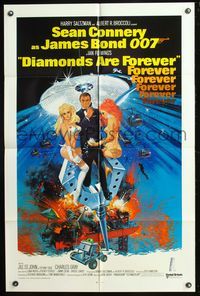 7y198 DIAMONDS ARE FOREVER int'l 1sh '71 art of Sean Connery as James Bond by Robert McGinnis!