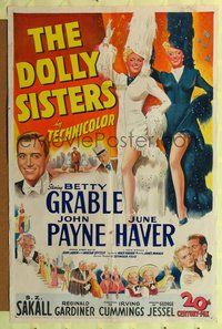 7y209 DOLLY SISTERS 1sh '45 sexy entertainers Betty Grable & June Haver in really wild outfits!