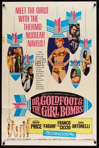 7y216 DR. GOLDFOOT & THE GIRL BOMBS 1sh '66 Mario Bava, Vincent Price & sexy half-dressed babes!