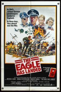 7y227 EAGLE HAS LANDED gray 1sh '77 cool art of Michael Caine in World War II by Robert Tanenbaum!