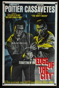 7y232 EDGE OF THE CITY 1sh R68 really cool art of John Cassavetes & Sidney Poitier!