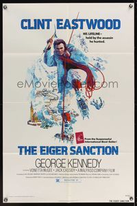 7y236 EIGER SANCTION 1sh '75 Clint Eastwood's lifeline was held by the assassin he hunted!