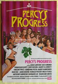 7y723 PERCY'S PROGRESS English 1sh '74 art of Leigh Lawson in bed with lots of sexy women!