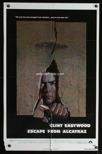 7y243 ESCAPE FROM ALCATRAZ 1sh '79 cool artwork of Clint Eastwood busting out by Lettick!