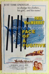 7y259 FACE OF A FUGITIVE 1sh '59 great artwork of cowboy Fred MacMurray behind bars!