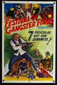 7y271 FESTIVAL OF GANGSTER FILMS 1930-1970 1sh '70 art of James Cagney w/tommy gun!