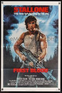 7y279 FIRST BLOOD 1sh '82 artwork of Sylvester Stallone as John Rambo by Drew Struzan!