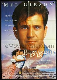 7y301 FOREVER YOUNG Spanish/U.S. 1sh '92 romantic image of Mel Gibson & Jamie Lee Curtis!
