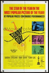 7y310 FUNNY GIRL 1sh '69 Barbra Streisand, Omar Sharif, directed by William Wyler!