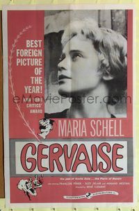 7y319 GERVAISE 1sh '56 Maria Schell, an unusual love story directed by Rene Clement!