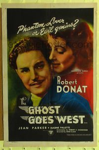7y321 GHOST GOES WEST 1sh R47 cool art of Robert Donat & pretty Jean Parker!