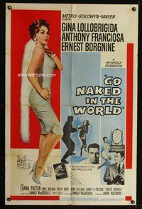 7y333 GO NAKED IN THE WORLD 1sh '61 super sexy full-length Gina Lollobrigida, Franciosa, Borgnine!