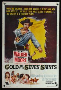 7y337 GOLD OF THE SEVEN SAINTS 1sh '61 Clint Walker, Roger Moore, the mystery of a thousand years!