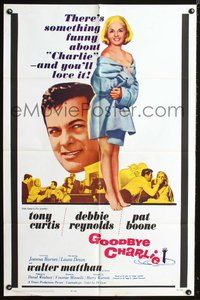 7y342 GOODBYE CHARLIE 1sh '64 Tony Curtis, sexy barely-dressed Debbie Reynolds, Pat Boone!