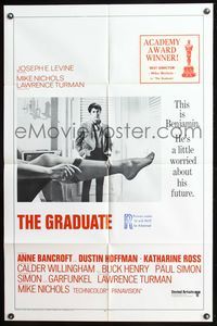 7y349 GRADUATE int'l 1sh '68 classic image of Dustin Hoffman & Anne Bancroft's sexy leg!