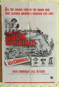 7y361 GREAT SIOUX UPRISING military 1sh '53 Jeff Chandler, Faith Domergue!