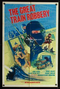 7y363 GREAT TRAIN ROBBERY 1sh '67 cool image of masked man with walkie talkie!