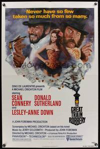7y364 GREAT TRAIN ROBBERY 1sh '79 art of Sean Connery, Sutherland & Lesley-Anne Down by Tom Jung!