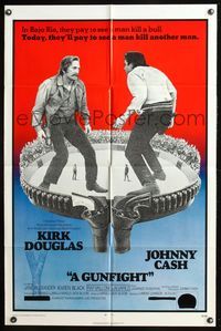 7y373 GUNFIGHT 1sh '71 people pay to see Kirk Douglas and Johnny Cash try to kill each other!