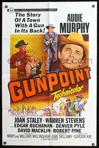 7y376 GUNPOINT 1sh '66 Audie Murphy in the story of a town with a gun in its back!