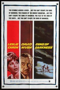 7y377 GUNS OF DARKNESS 1sh '62 art of Leslie Caron & David Niven who can't escape!