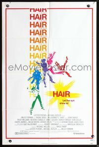 7y383 HAIR 1sh '79 Milos Forman, Treat Williams, musical, let the sun shine in!