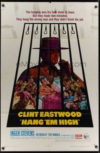 7y389 HANG 'EM HIGH 1sh '68 Clint Eastwood, they hung the wrong man and didn't finish the job!