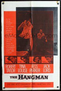 7y390 HANGMAN 1sh '59 Robert Taylor in a cheap hotel room seduced by sexy Tina Louise!