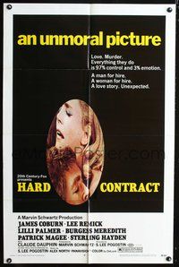 7y395 HARD CONTRACT 1sh '69 sexy close-up romantic image of James Coburn & Lee Remick!