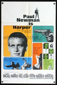 7y396 HARPER 1sh '66 Paul Newman has many fights, sexy Pamela Tiffin!