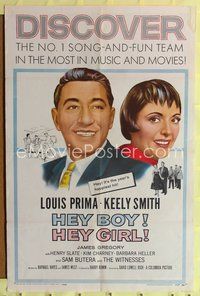 7y414 HEY BOY! HEY GIRL! 1sh '59 artwork of Louis Prima & Keely Smith, #1 song-and-fun team!