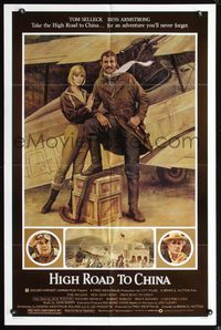 7y418 HIGH ROAD TO CHINA 1sh '83 Morgan Kane art of aviator Tom Selleck & Bess Armstrong!