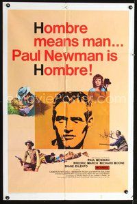 7y424 HOMBRE 1sh '66 Paul Newman, Martin Ritt, Fredric March, it means man!