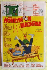 7y429 HONEYMOON MACHINE 1sh '61 young Steve McQueen has a way to cheat the casino!