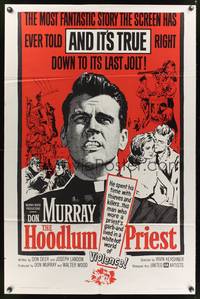 7y430 HOODLUM PRIEST 1sh '61 religious Don Murray saves thieves & killers, and it's true!