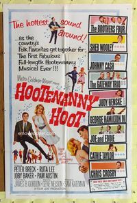 7y433 HOOTENANNY HOOT 1sh '63 Johnny Cash and a ton of top country music stars!
