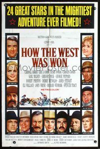 7y446 HOW THE WEST WAS WON 1sh '64 John Ford epic, Debbie Reynolds, Gregory Peck & all-star cast!